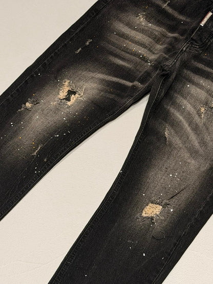 Jeans Nero Lavaggio Used con Effetto Destroyed Cianotic