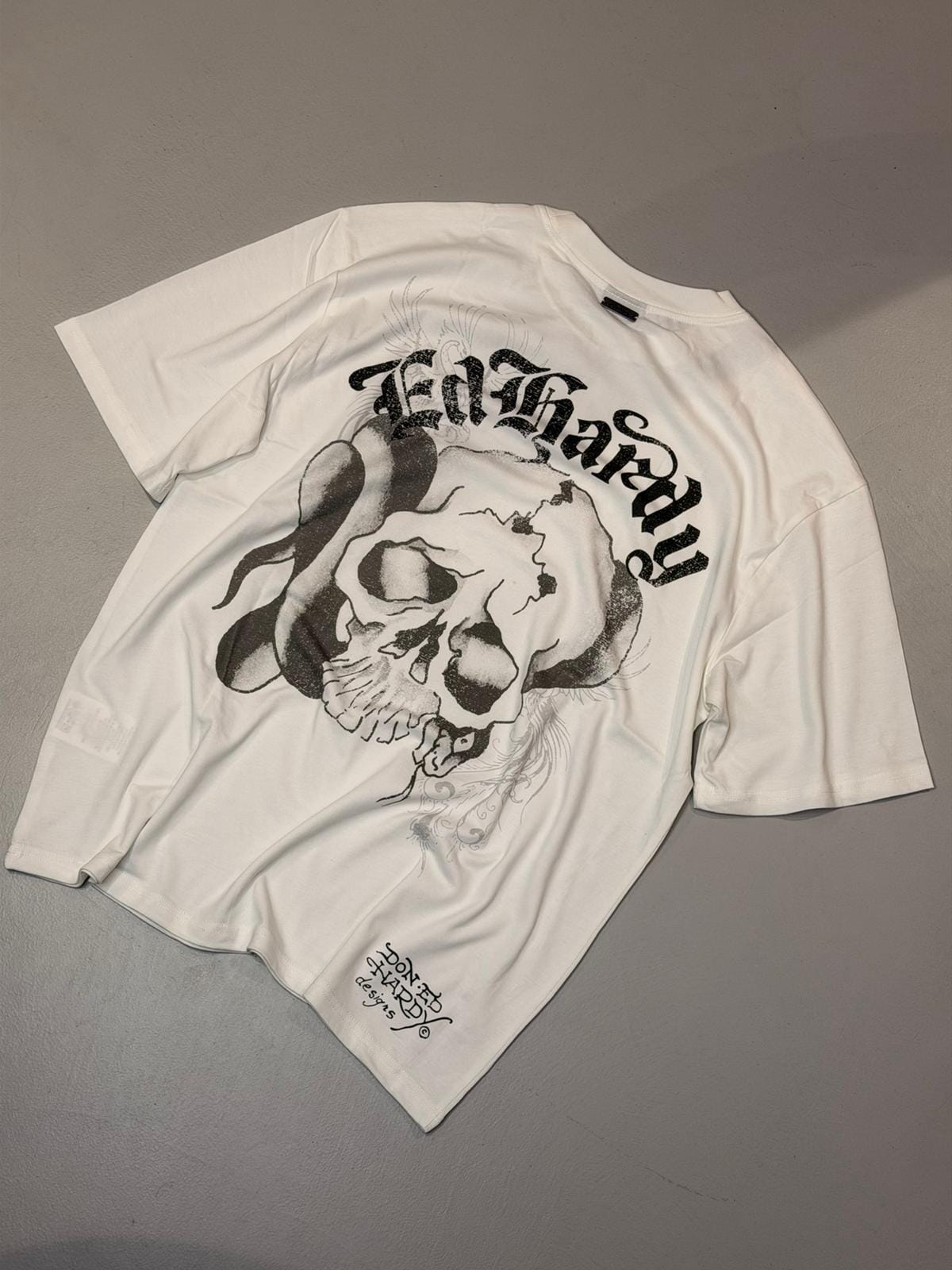 T-shirt Ed Hardy Faded Gothic Skull White