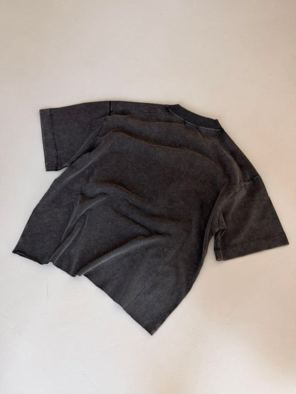 T-Shirt Crop Acid Wash a Taglio Vivo