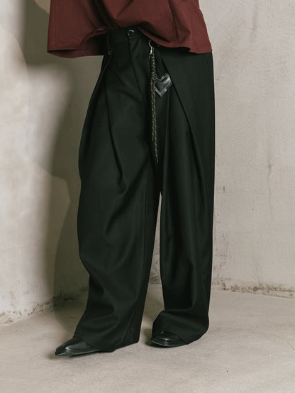 Pantaloni Palzzo Doppia Pence Nero Minimal Couture