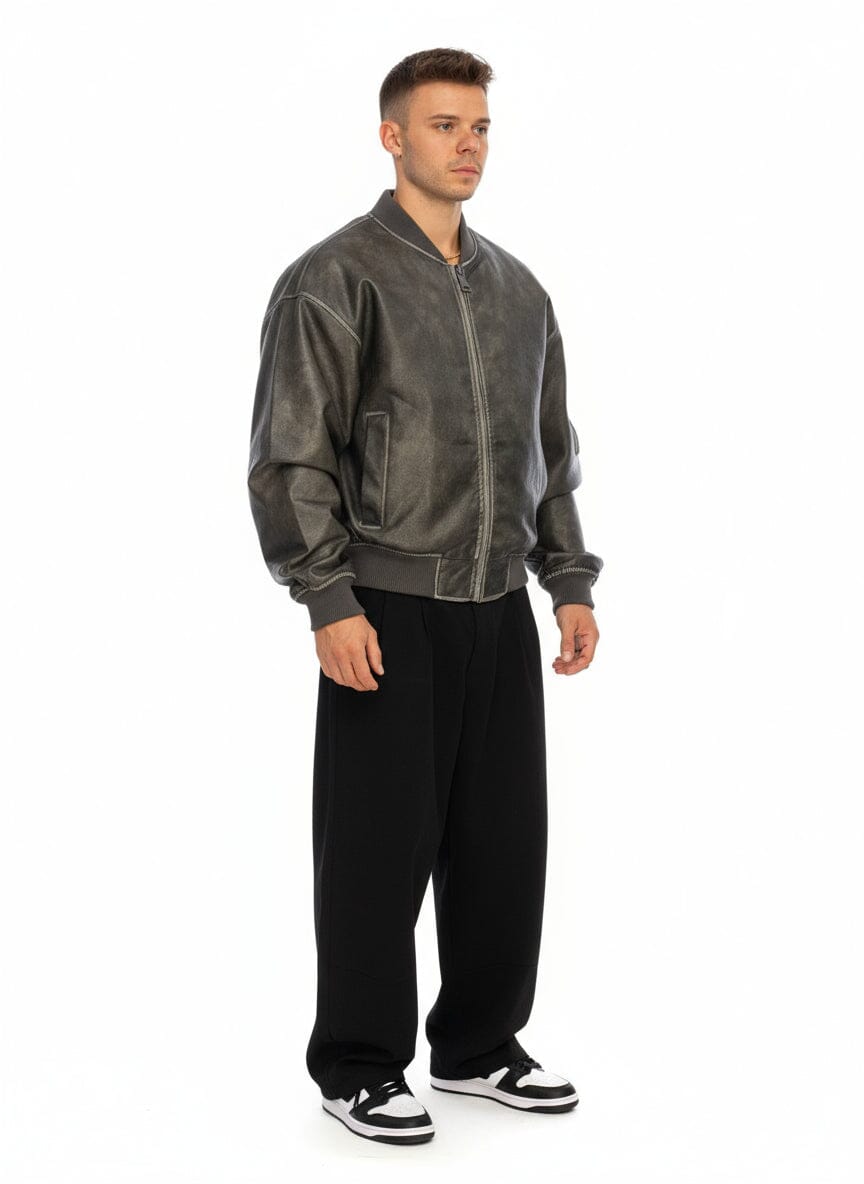 Giubbotto Bomber Uomo in Ecopelle Effetto Vintage