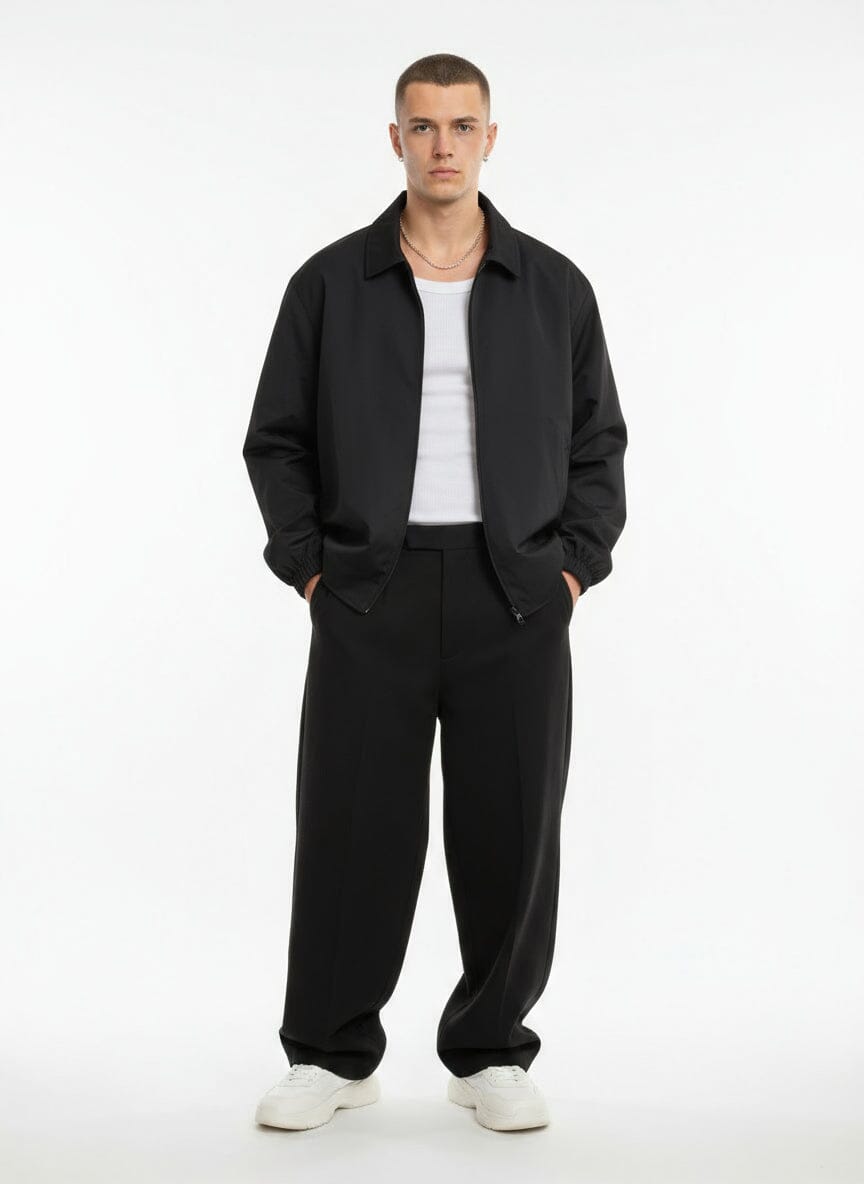 HYDO – Coordinato Nero con Giacca Leggera e Pantaloni Ampi