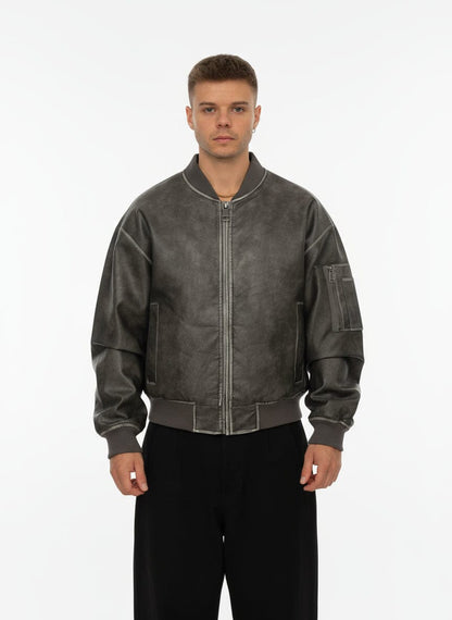 Giubbotto Bomber Uomo in Ecopelle Effetto Vintage