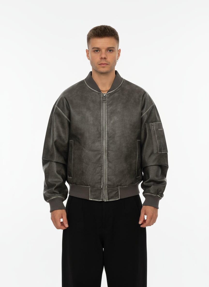 Giubbotto Bomber Uomo in Ecopelle Effetto Vintage