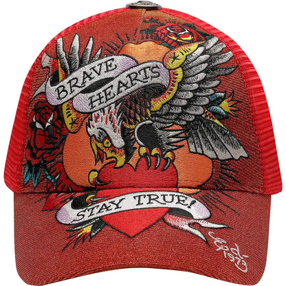 Ed Hardy Brave Hearts Red Trucker Hat