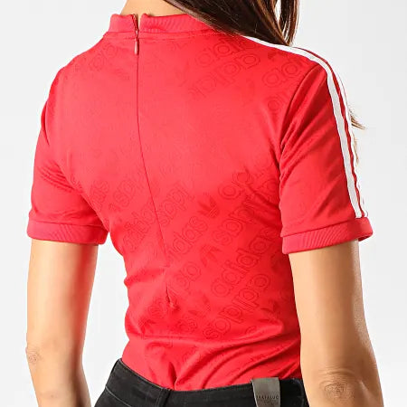 T-Shirt Body Donna Con Righe ED7506 Rosso Bianco